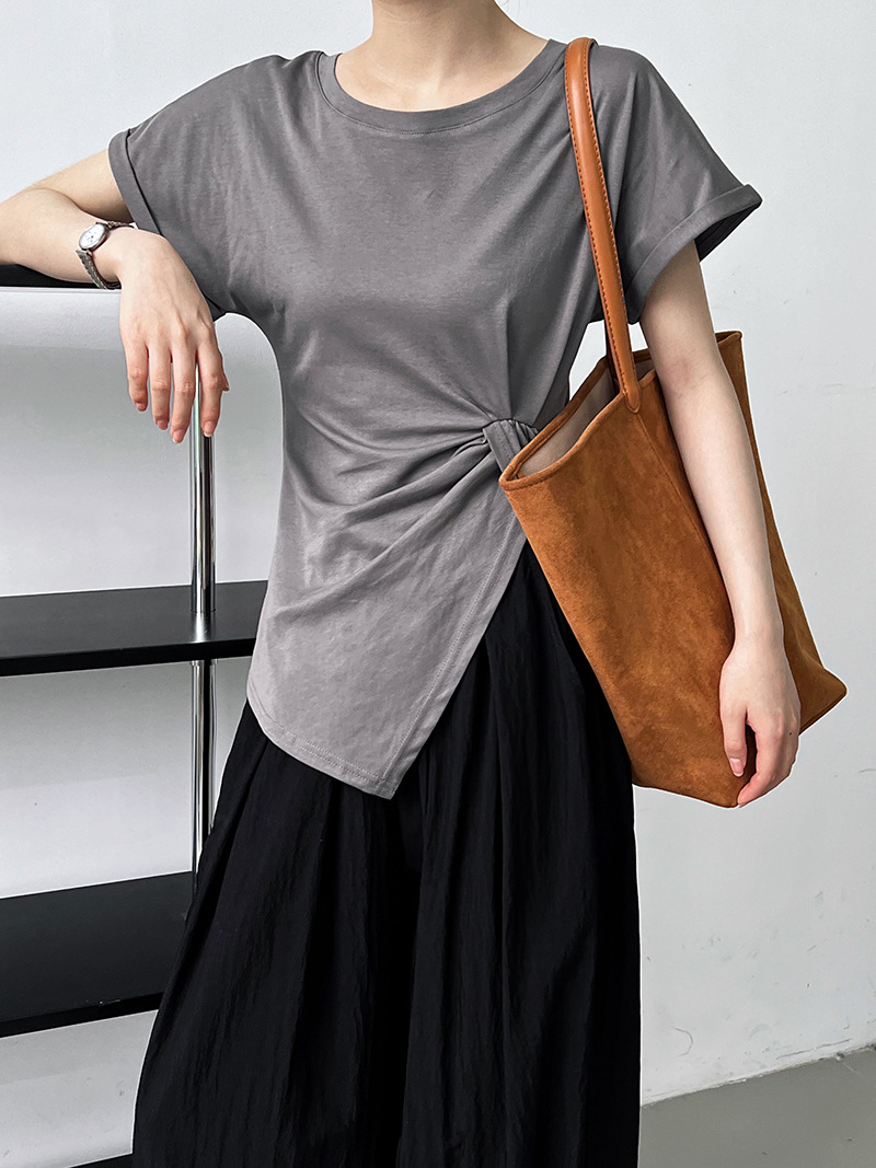 Pinched waist bottoming shirt split tops for women