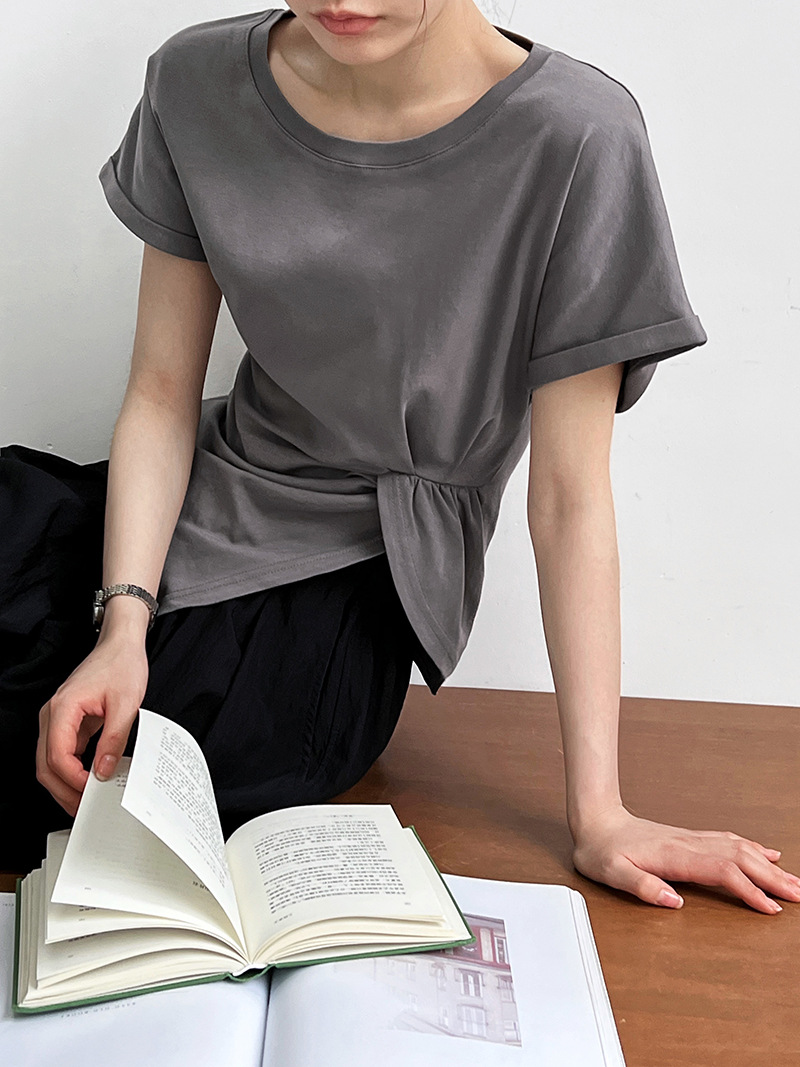 Pinched waist bottoming shirt split tops for women