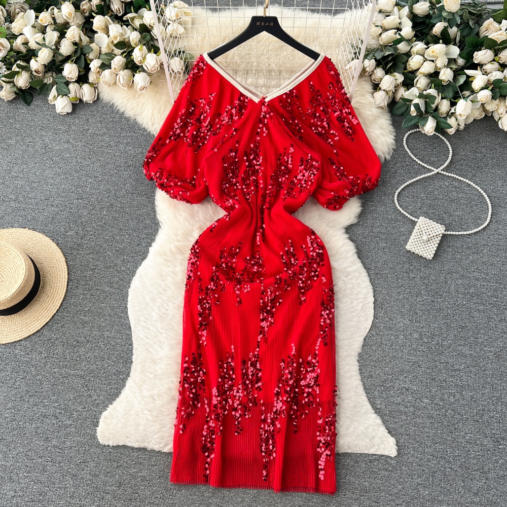 Summer flat shoulder formal dress temperament dress for women