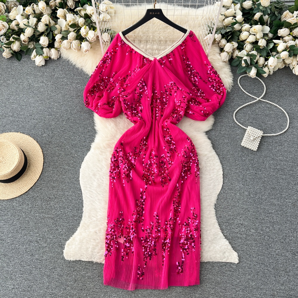 Summer flat shoulder formal dress temperament dress for women