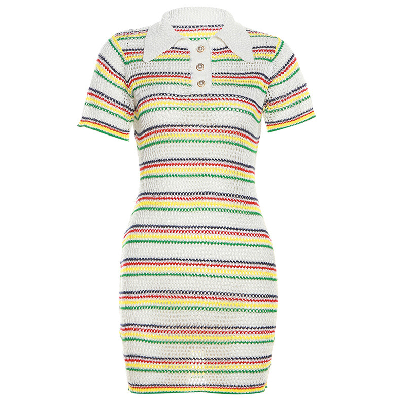 Mixed colors European style summer stripe knitted dress