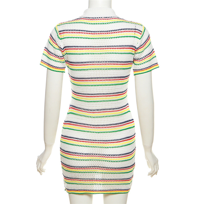 Mixed colors European style summer stripe knitted dress