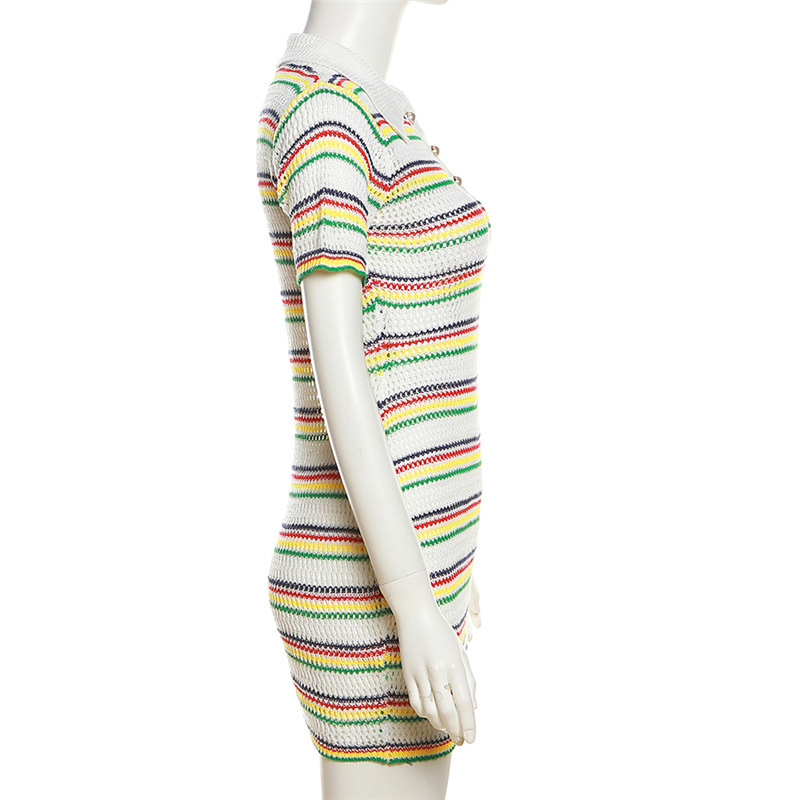 Mixed colors European style summer stripe knitted dress