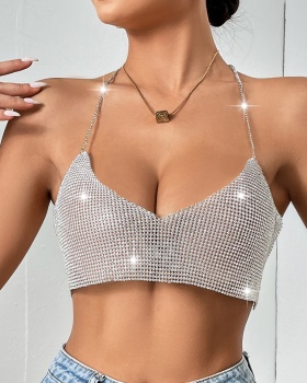 Halter metal sexy spicegirl nightclub splice sling short tops