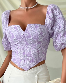 Low-cut jacquard sexy T-shirt halter breasted tops