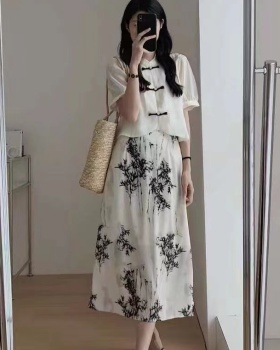 High waist tops Chinese style skirt 2pcs set
