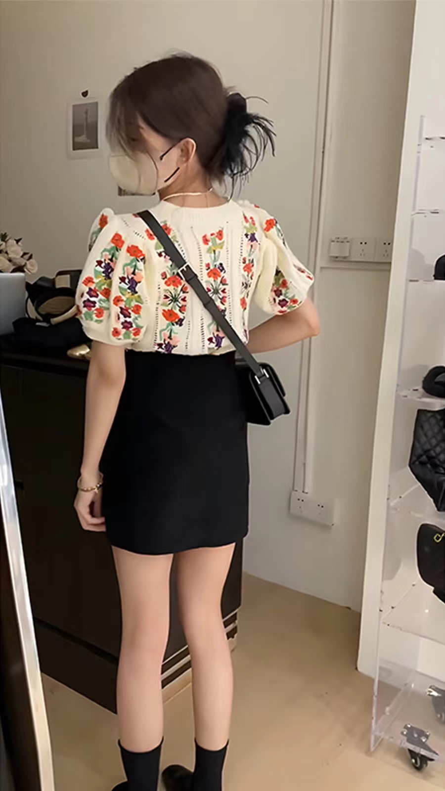 France style knitted tops fat floral T-shirt for women