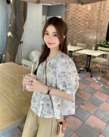 Breasted loose shirt floral Korean style tops for women