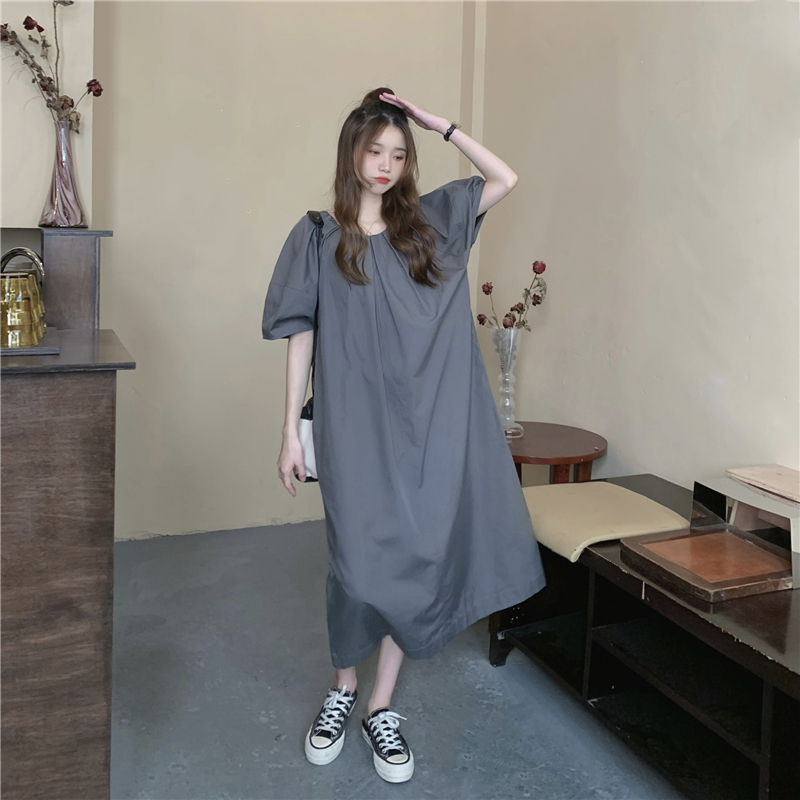 Retro Korean style lazy loose puff sleeve dress