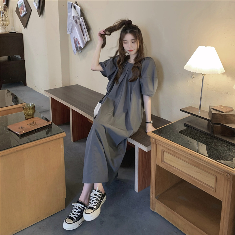Retro Korean style lazy loose puff sleeve dress