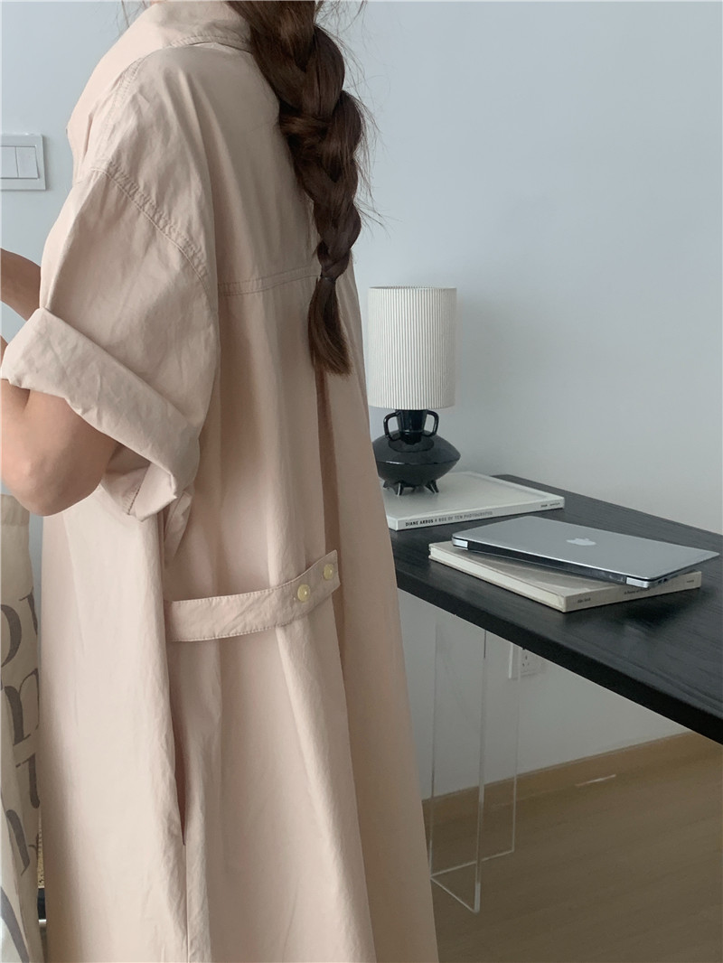 Short sleeve long pure loose Casual Korean style dress
