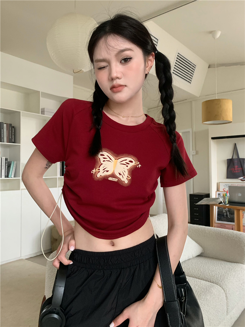 Printing short drawstring tops butterfly ghost maiden T-shirt