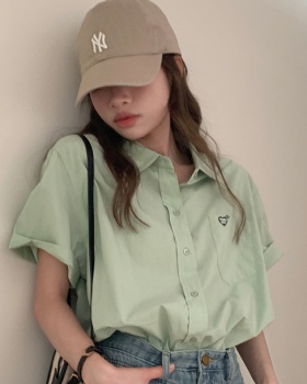 Embroidery short sleeve college sweet Korean style shirt