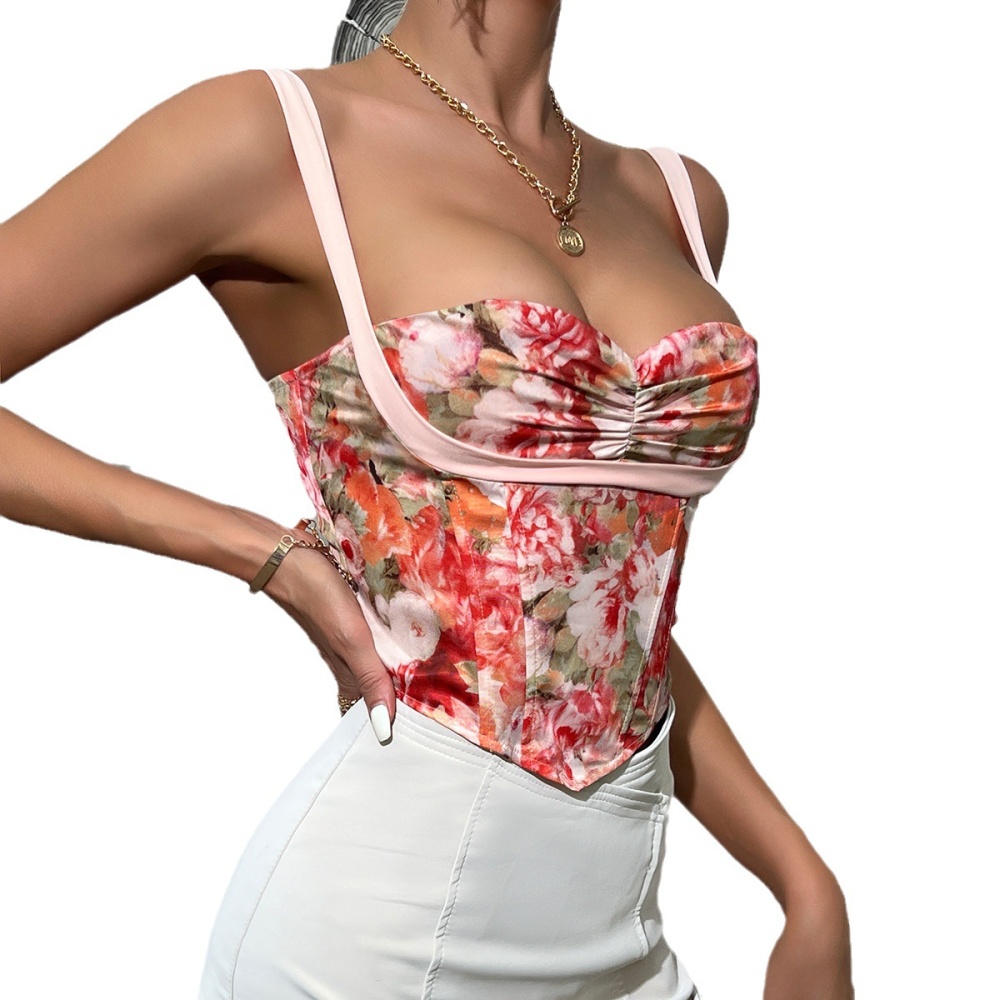 Low-cut printing vest spicegirl short tops for women
