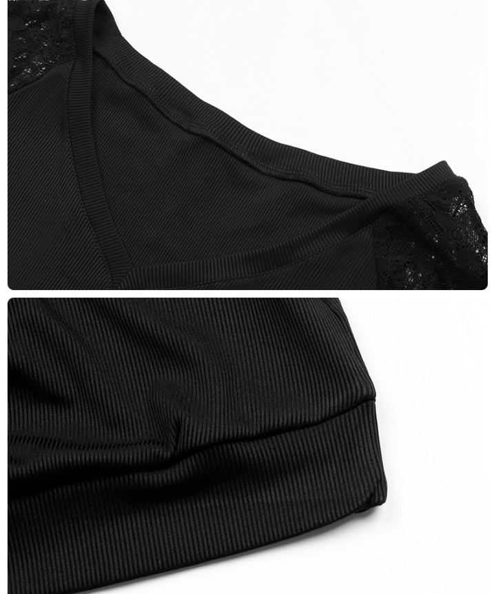 Black European style lace splice tops for women