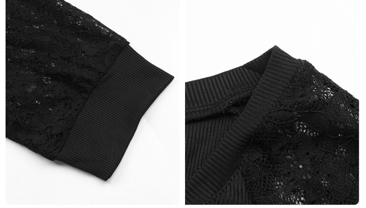 Black European style lace splice tops for women