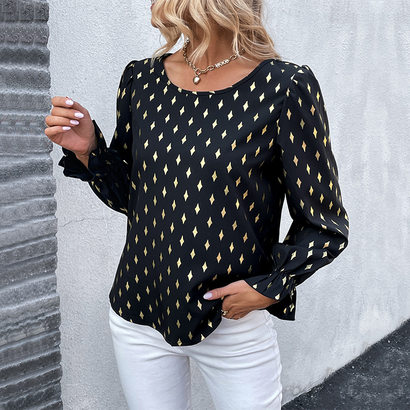 Long sleeve black shirt European style tops for women