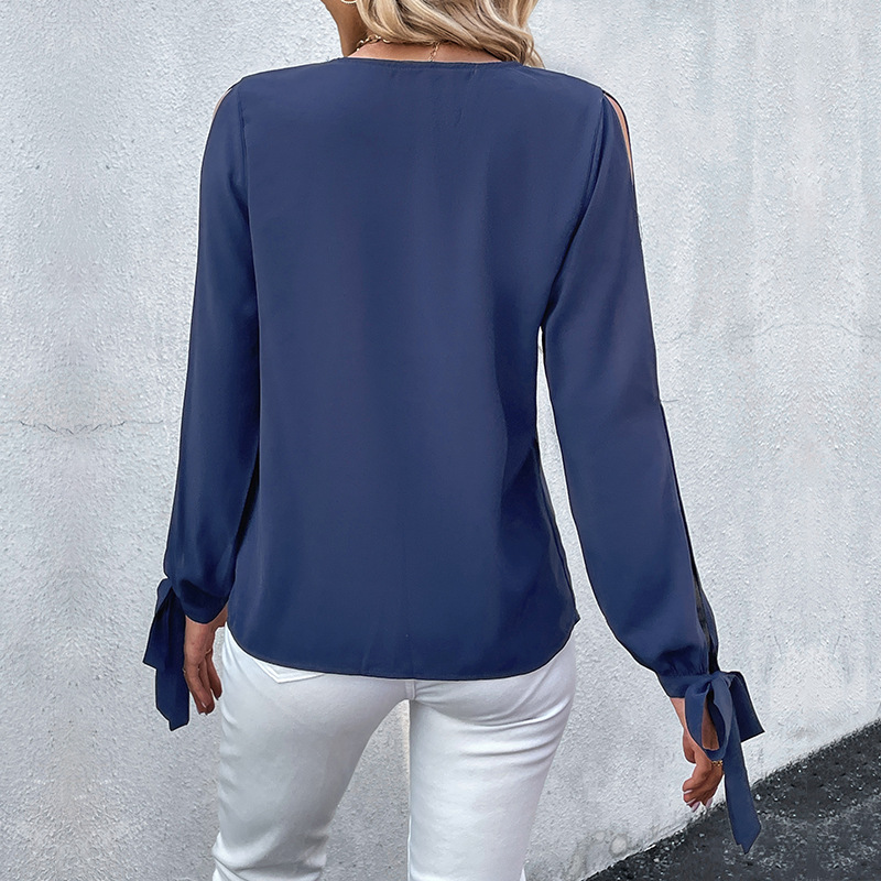 Hollow European style tops long sleeve shirt for women