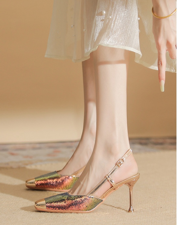 Summer high-heeled shoes square head sandals for women