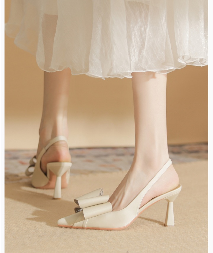 Pointed bow sandals sheepskin high-heeled shoes for women