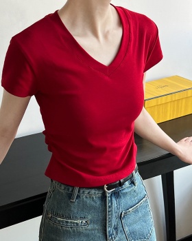 Pinched waist high waist T-shirt spicegirl summer tops