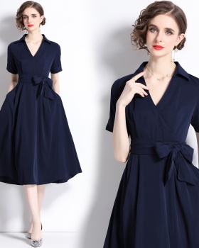 Slim retro France style pinched waist long dress