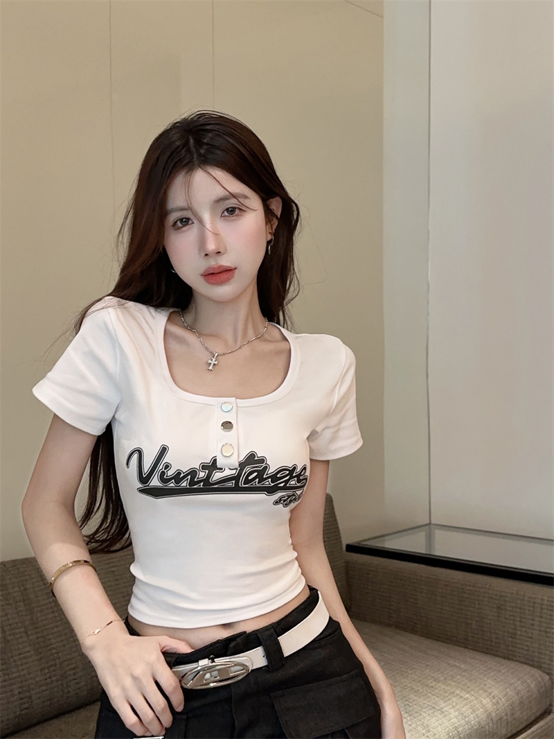 Tight Casual short sleeve letters T-shirt for women