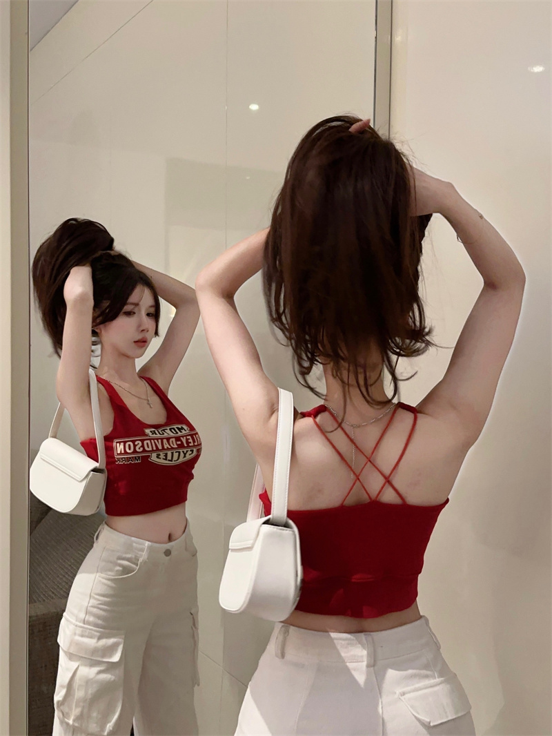 Printing slim sexy cross sling letters tops