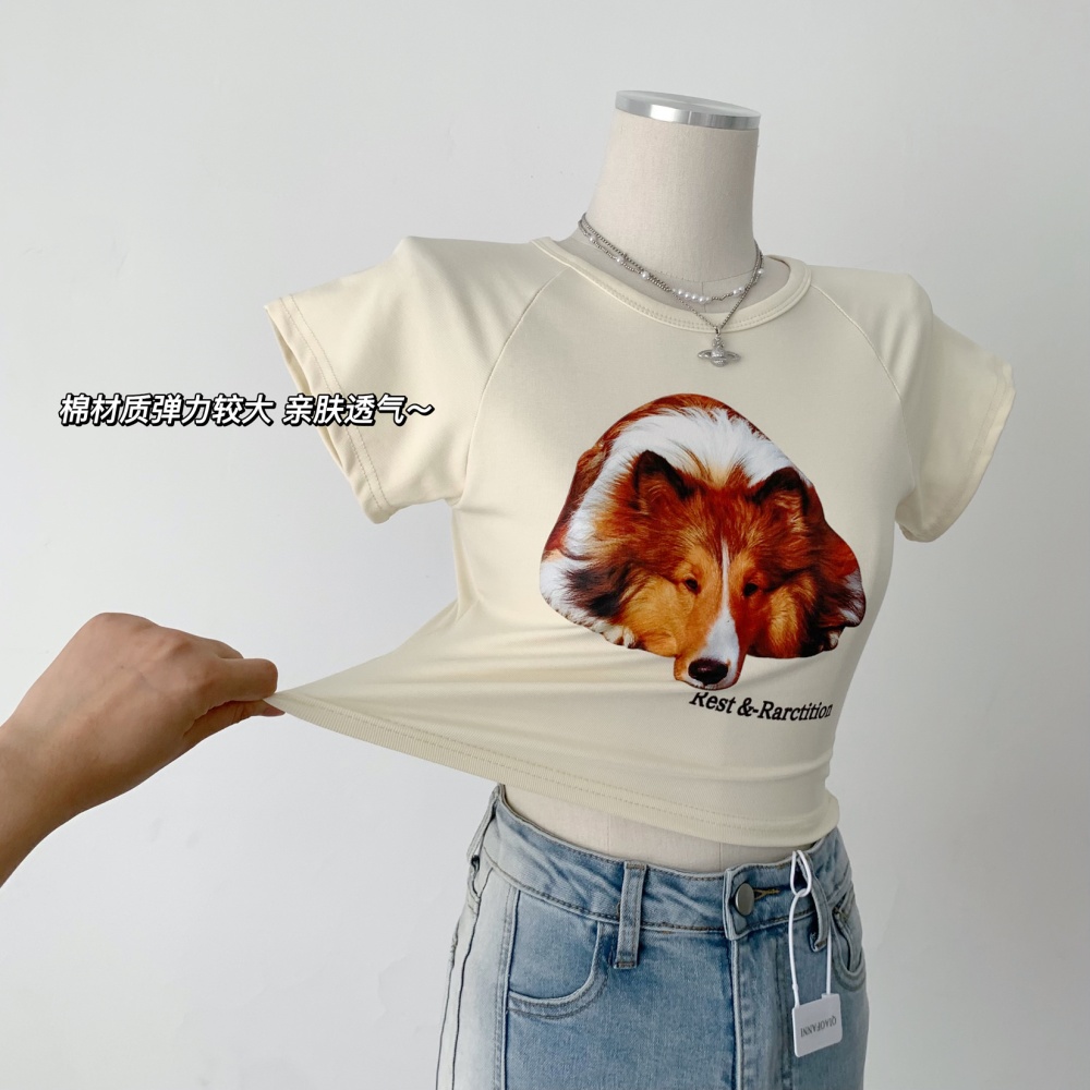 Round neck slim printing short sleeve puppy dog T-shirt