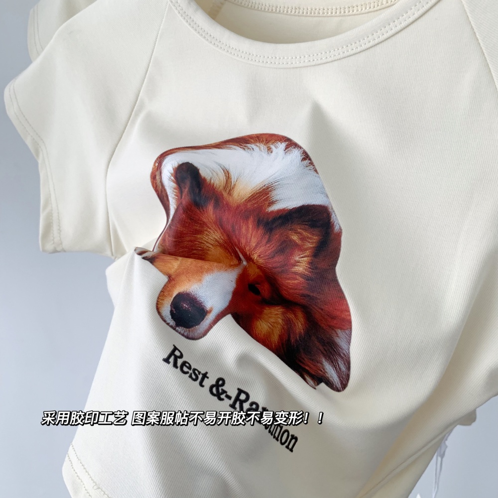 Round neck slim printing short sleeve puppy dog T-shirt
