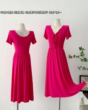 Summer red elegant V-neck temperament dress