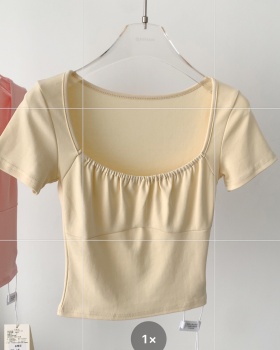 Elastic cozy T-shirt short sleeve short tops for women