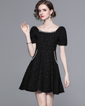 Puff sleeve unique dress France style T-back