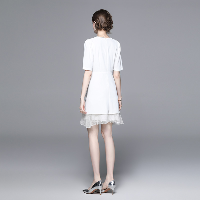 Slim gauze fold white package hip summer dress for women