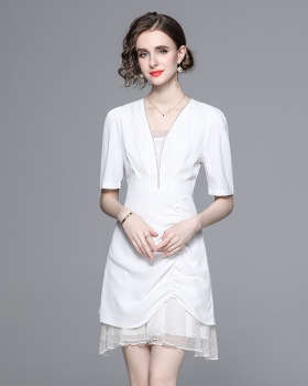 Slim gauze fold white package hip summer dress for women