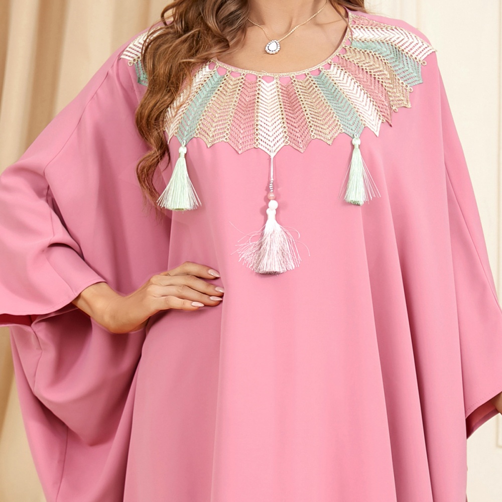 Colors tassels large yard pink stitching collar dress