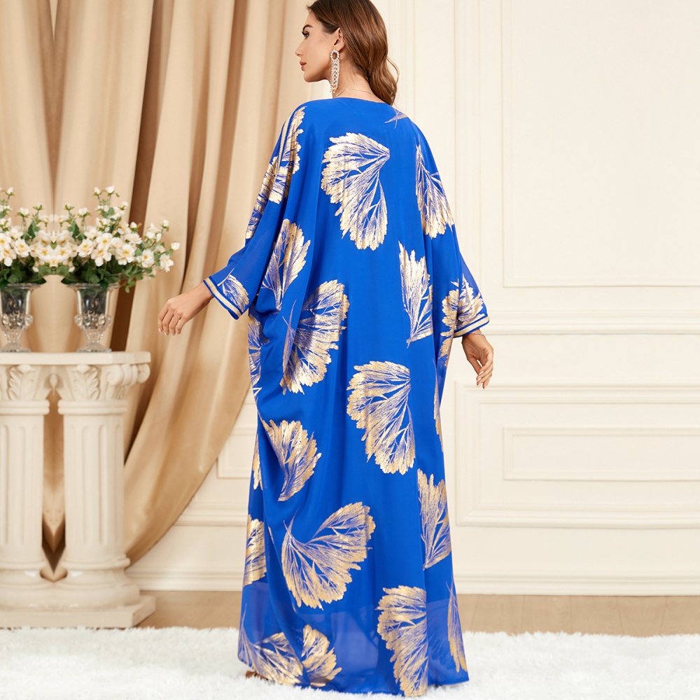 Bat sleeve bronzing large yard chiffon blue tassels dress