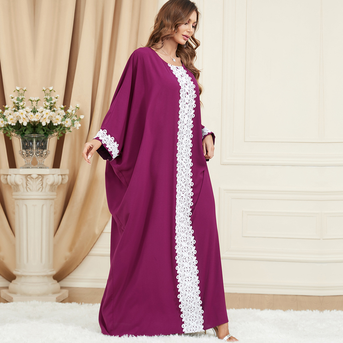 Bat sleeve large yard purple European style dress