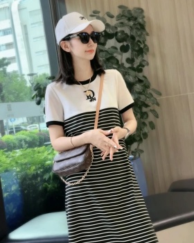 Long embroidery T-shirt mixed colors dress for women