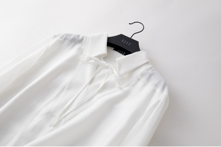 Long sleeve V-neck France style tops unique white shirt