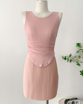 Summer niche vest pinched waist pure skirt a set
