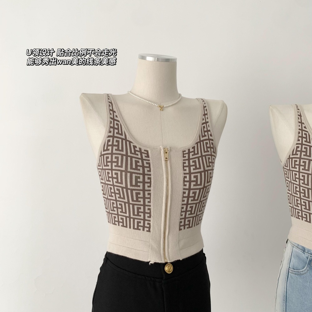 Colors zip temperament vest slim short knitted tops