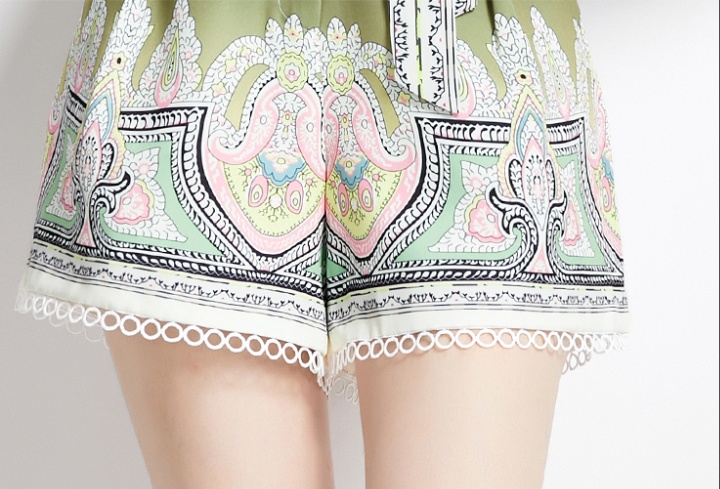 Fashion printing long sleeve blending shorts a set