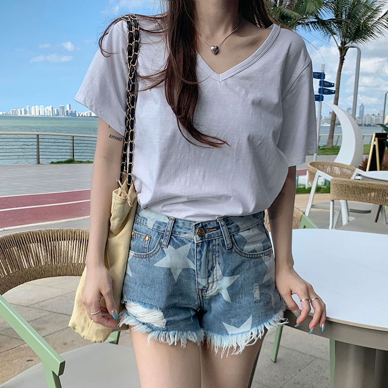 Short sleeve slim clavicle loose summer T-shirt for women