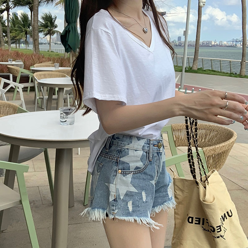 Short sleeve slim clavicle loose summer T-shirt for women