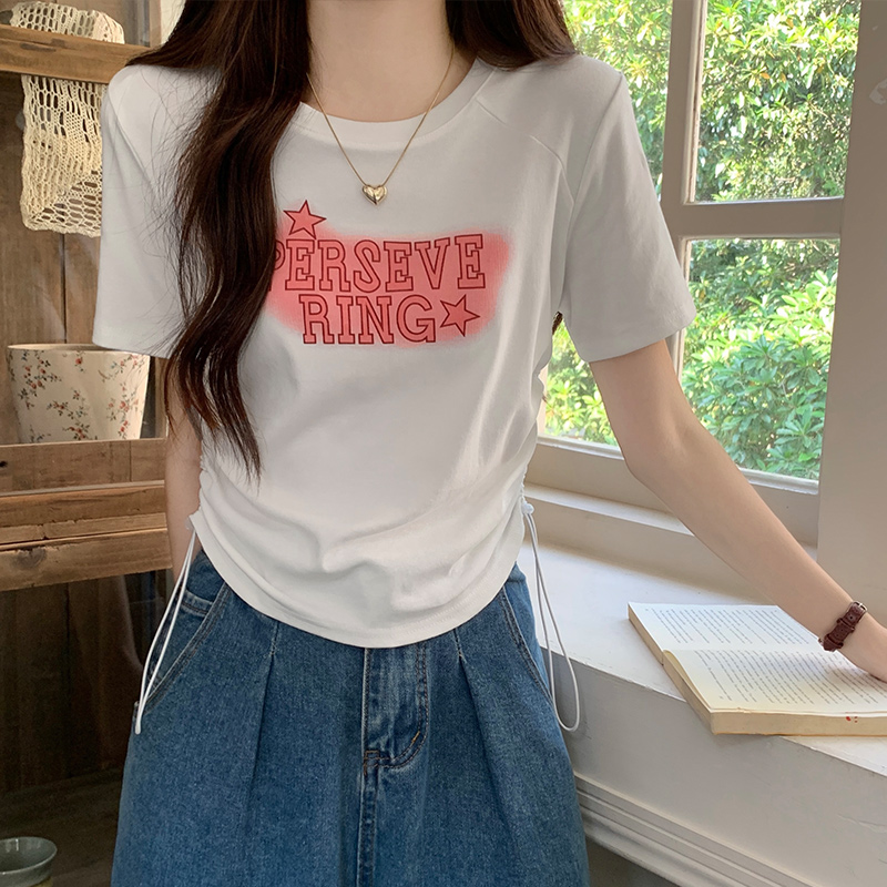 Slim short sleeve T-shirt summer letters tops for women