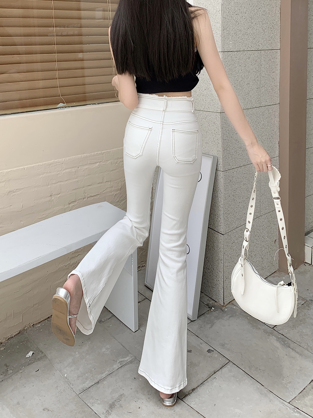 Tight high waist autumn mopping flare pants for women