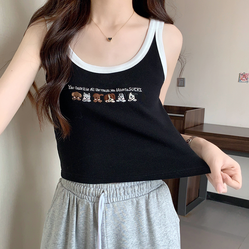 Sleeveless summer vest mixed colors retro tops for women