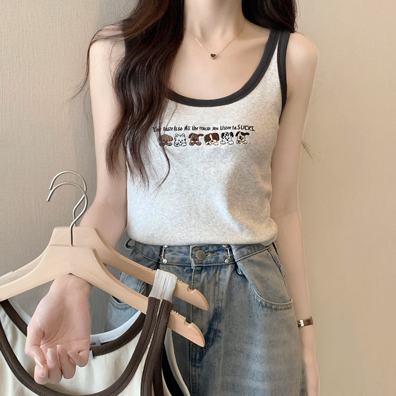 Sleeveless summer vest mixed colors retro tops for women