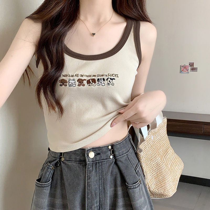 Sleeveless summer vest mixed colors retro tops for women